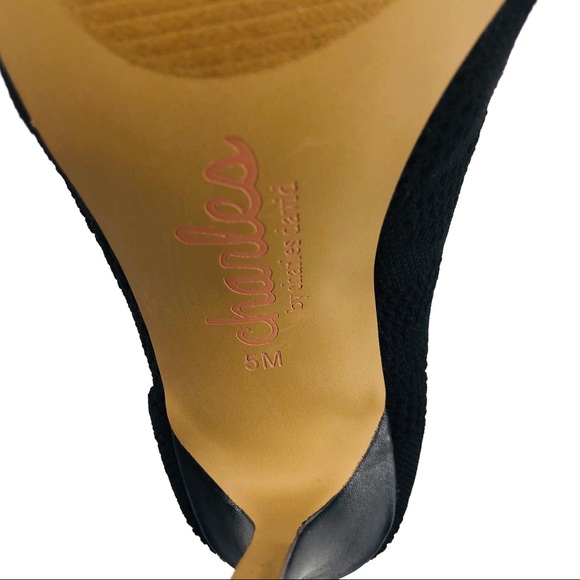 Charles David Black Eyelet Stretch Open Toe Mid Calf Bootie Size 5M - Picture 7 of 8